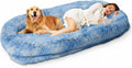 Gradient blue faux fur human-size dog bed, 79 x 44 inches