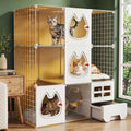 White three tier indoor cat cage with clear window and litter box