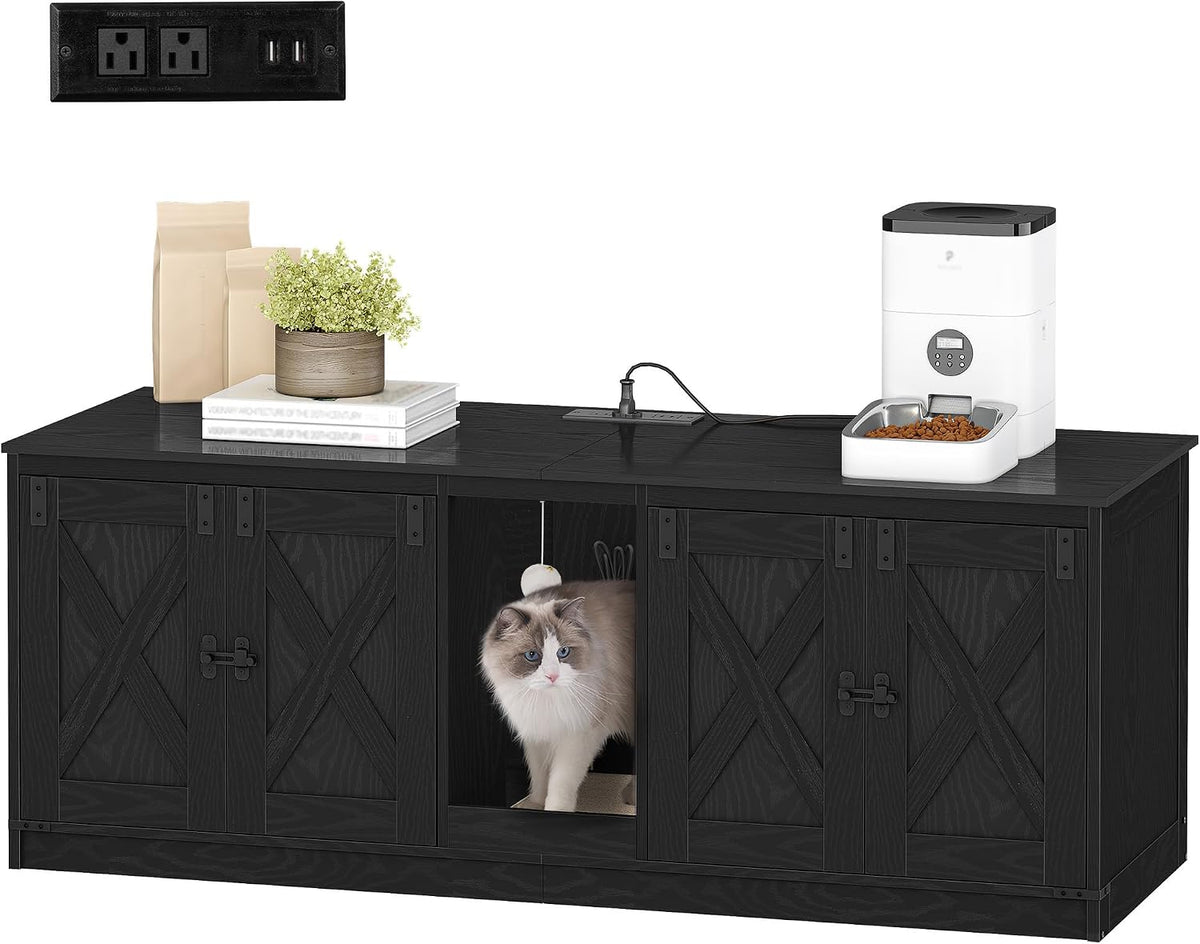 Rustic brown and white double litter box enclosure TV stand – view 2