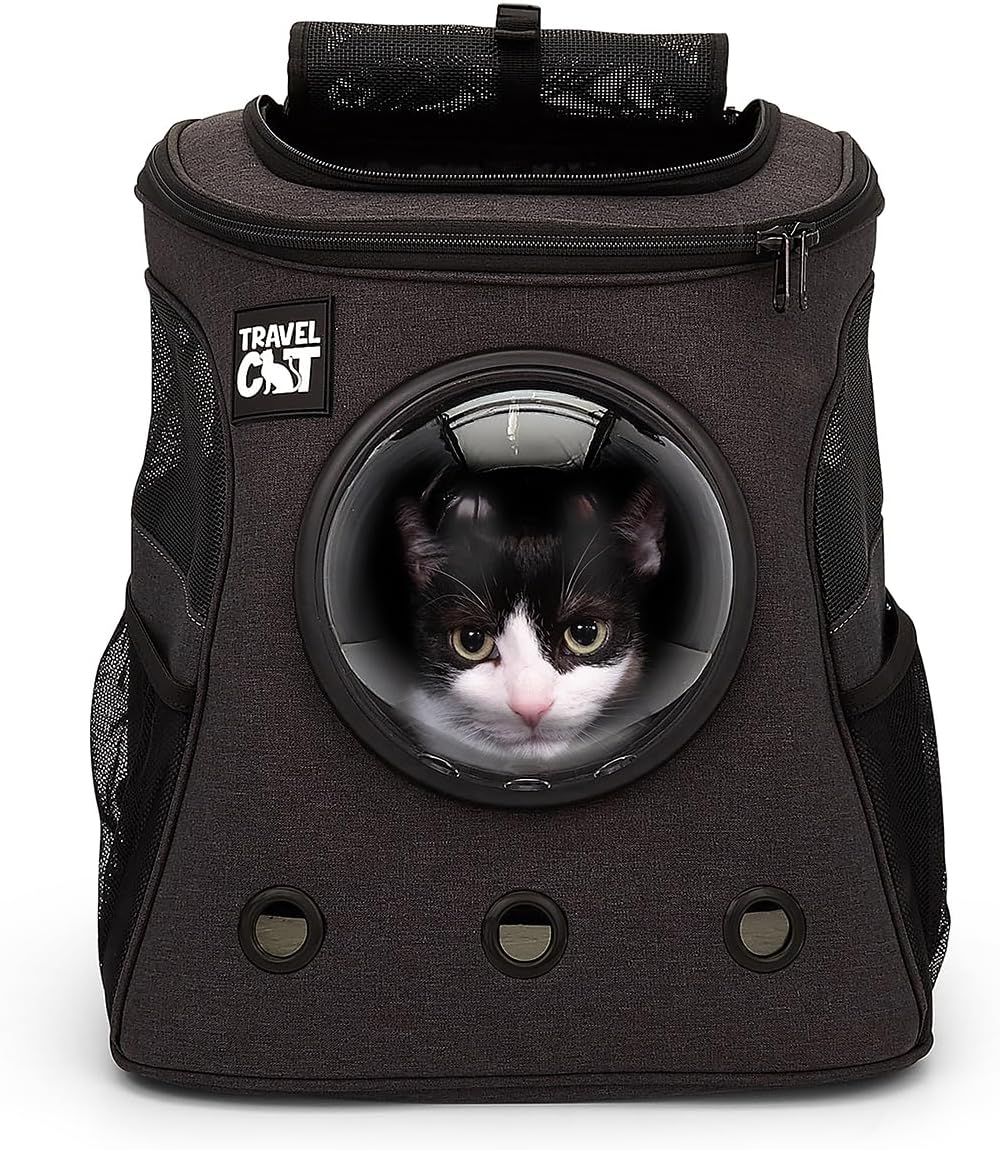 Charcoal cat backpack carrier with clear bubble window