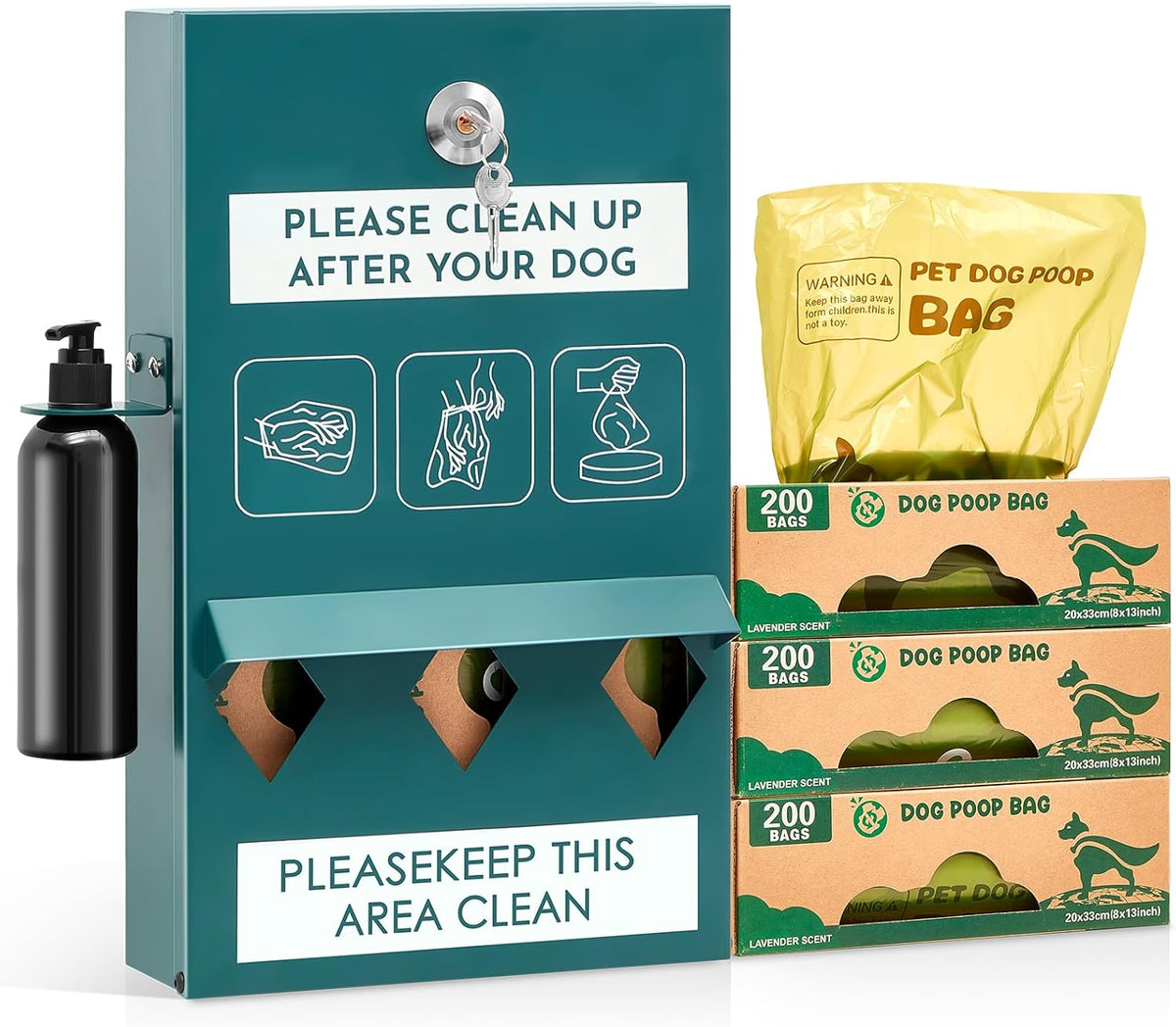 Green outdoor dog waste station with poop bag dispenser – view 2