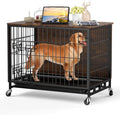 Small rustic brown dog crate end table with front and side doors