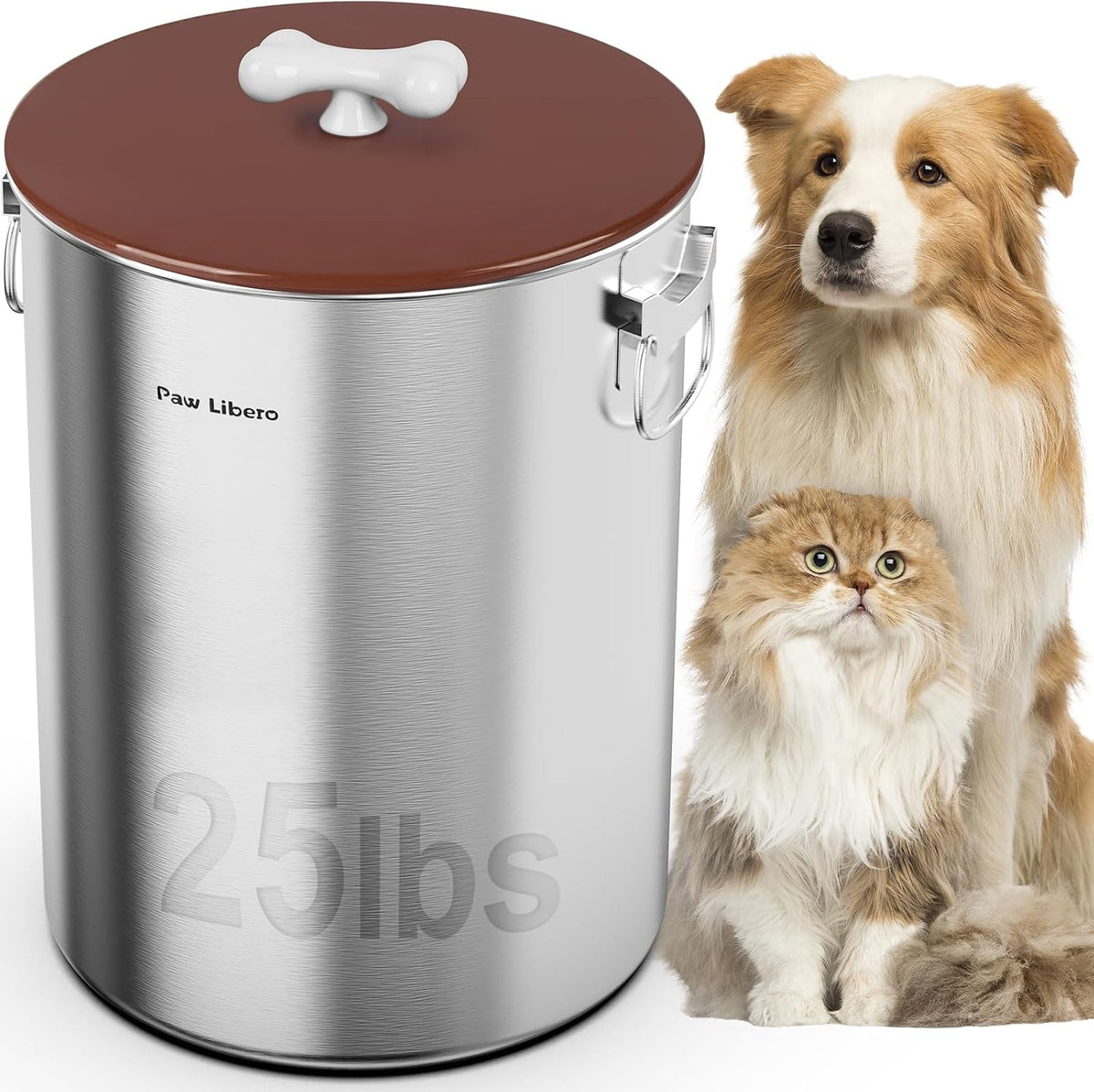 Two large stainless steel pet food storage bins with bone handles – view 4