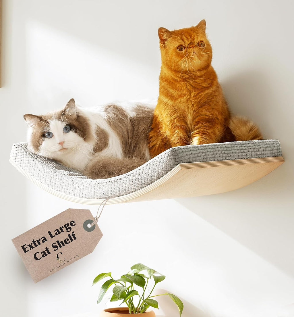 S-shaped wall-mounted cat shelf with soft gray cushion – view 3