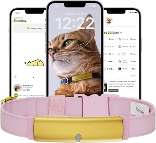 Smart Cat Collar Health Tracker with Safety Breakaway Buckle for Indoor Cats, White and Coral Pink, Medium