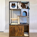 Cat Litter Box Enclosure with Cat Cave, Scratching Post, Hammock and Storage, 57.5 Inch, Brown