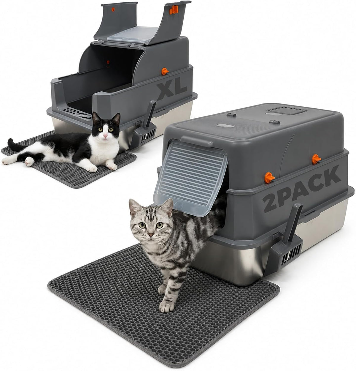 Two stainless steel cat litter boxes with flip-top lids – view 4