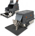 Two grey enclosed stainless steel cat litter boxes with lids and mats – view 2