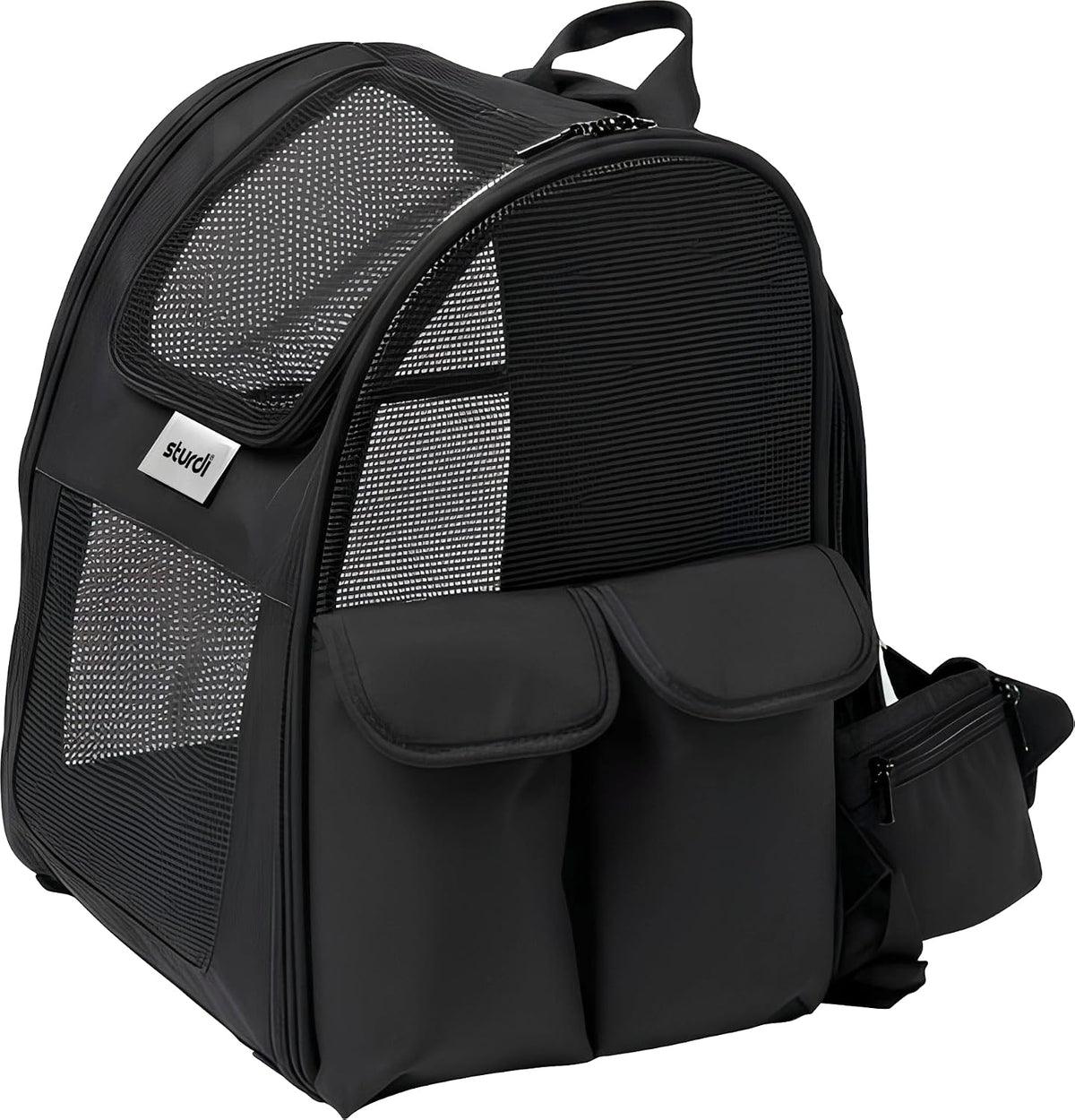 Mesh pet backpack carrier with wide opening and side pockets