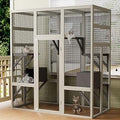 70.1 Inch Wooden Catio with 7 Platforms, 2 Napping Houses and Mesh