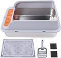 Extra Large Stainless Steel Cat Litter Box, Open Top, Splash-Proof, Khaki, 32.7 x 24.4 x 31.5 in