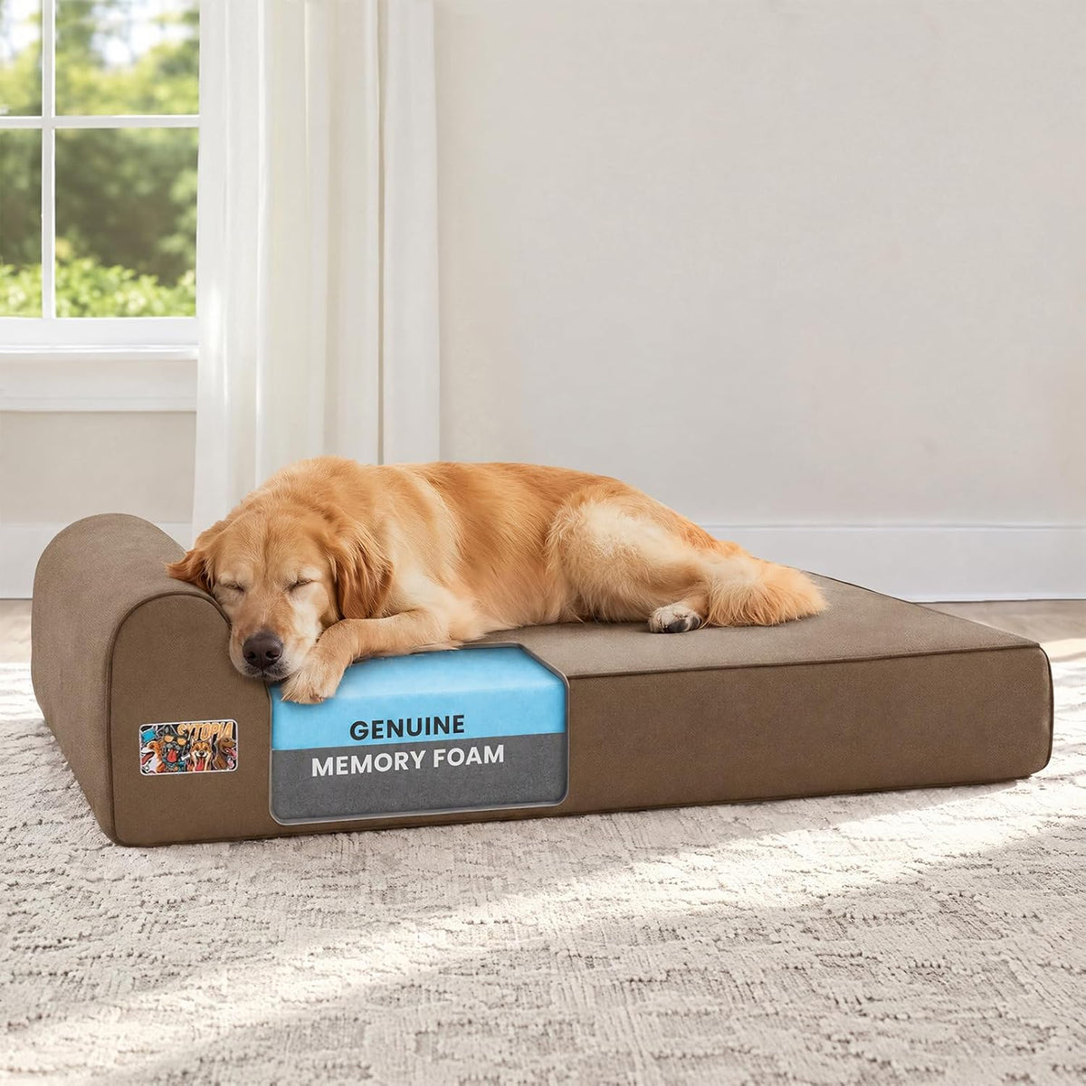 Brown XXL memory foam dog couch bed with raised bolsters, 50 by 34 inches – view 7