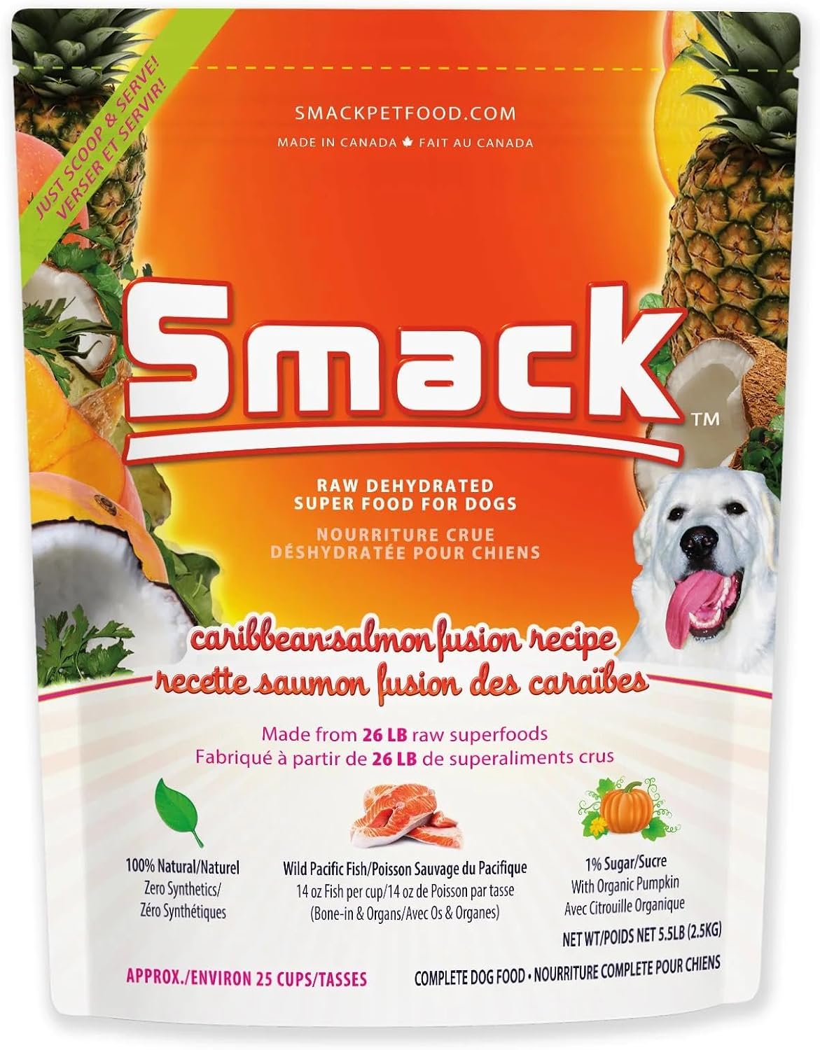 Bag of organic raw dehydrated salmon dog food