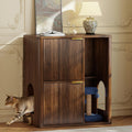 Walnut mid-century fluted double litter box enclosure for two cats