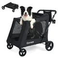 Black foldable dog stroller wagon with low entry cabin and large wheels