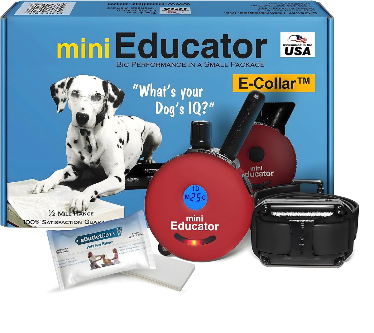 Black remote dog training collar and handheld transmitter – view 2
