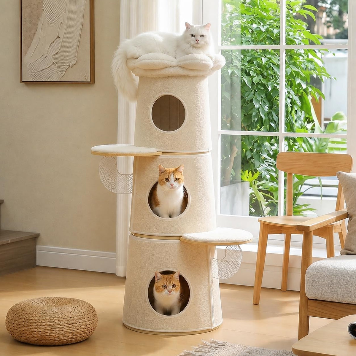 Green 44.5-inch cactus flower cat tree with three condos – view 5