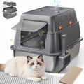 Two grey XXL enclosed stainless steel litter boxes with lids, mat and scoop – view 5