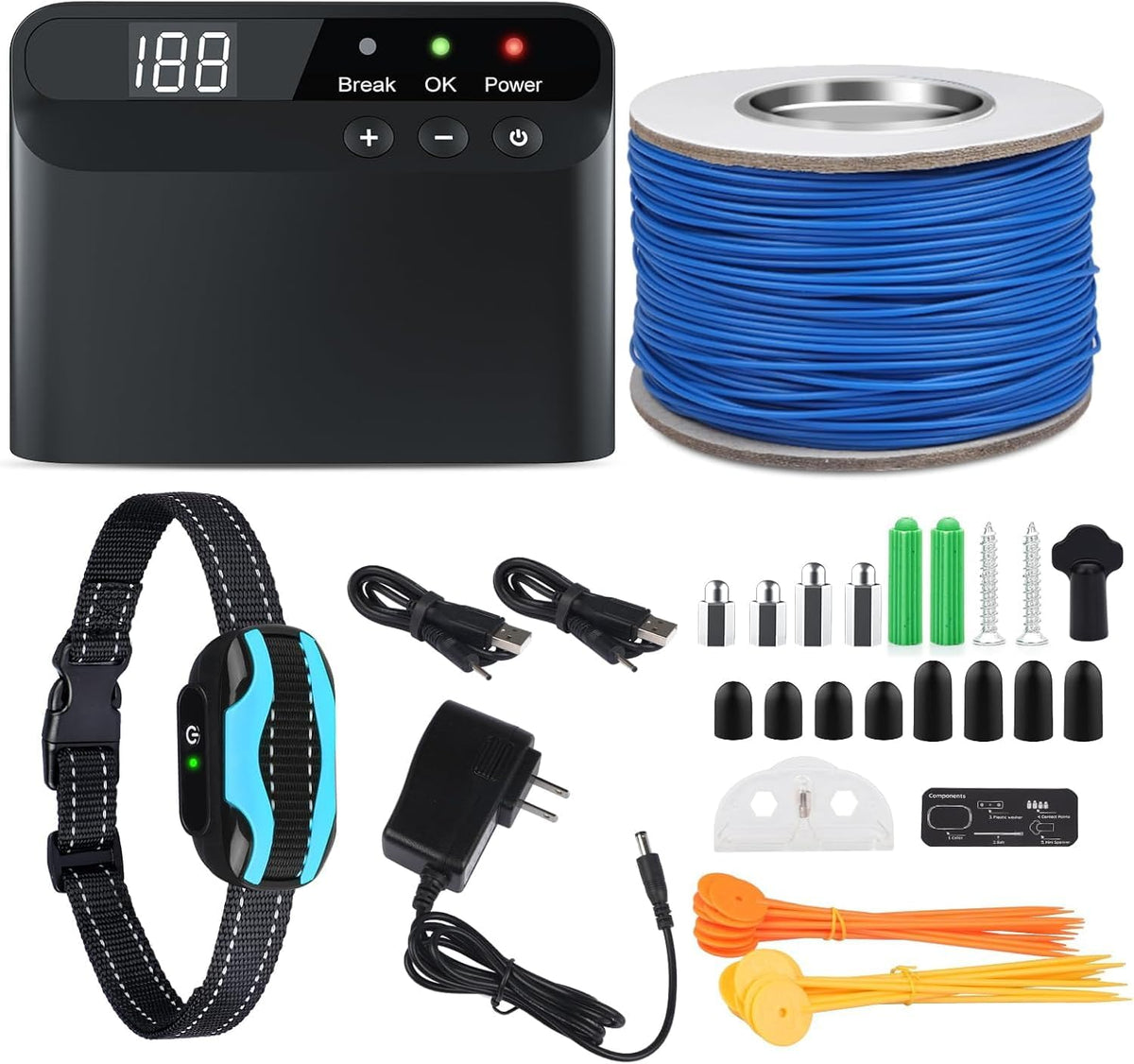 Electric dog fence transmitter, boundary wire and waterproof collar – view 2
