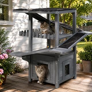Outdoor Cat Tree Tower, 4-Tier Weatherproof Shelter for Cats