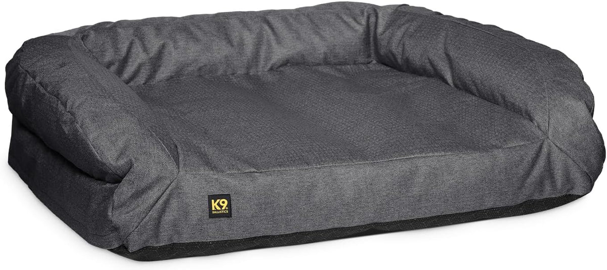 Gray ripstop bolster pillow dog bed in large size