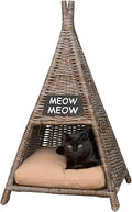 Tiki Tent 20" x 20" Coastal Handwoven Rattan Cat Bed with Machine-Washable Cushion, Kubu Gray, CBD1002A
