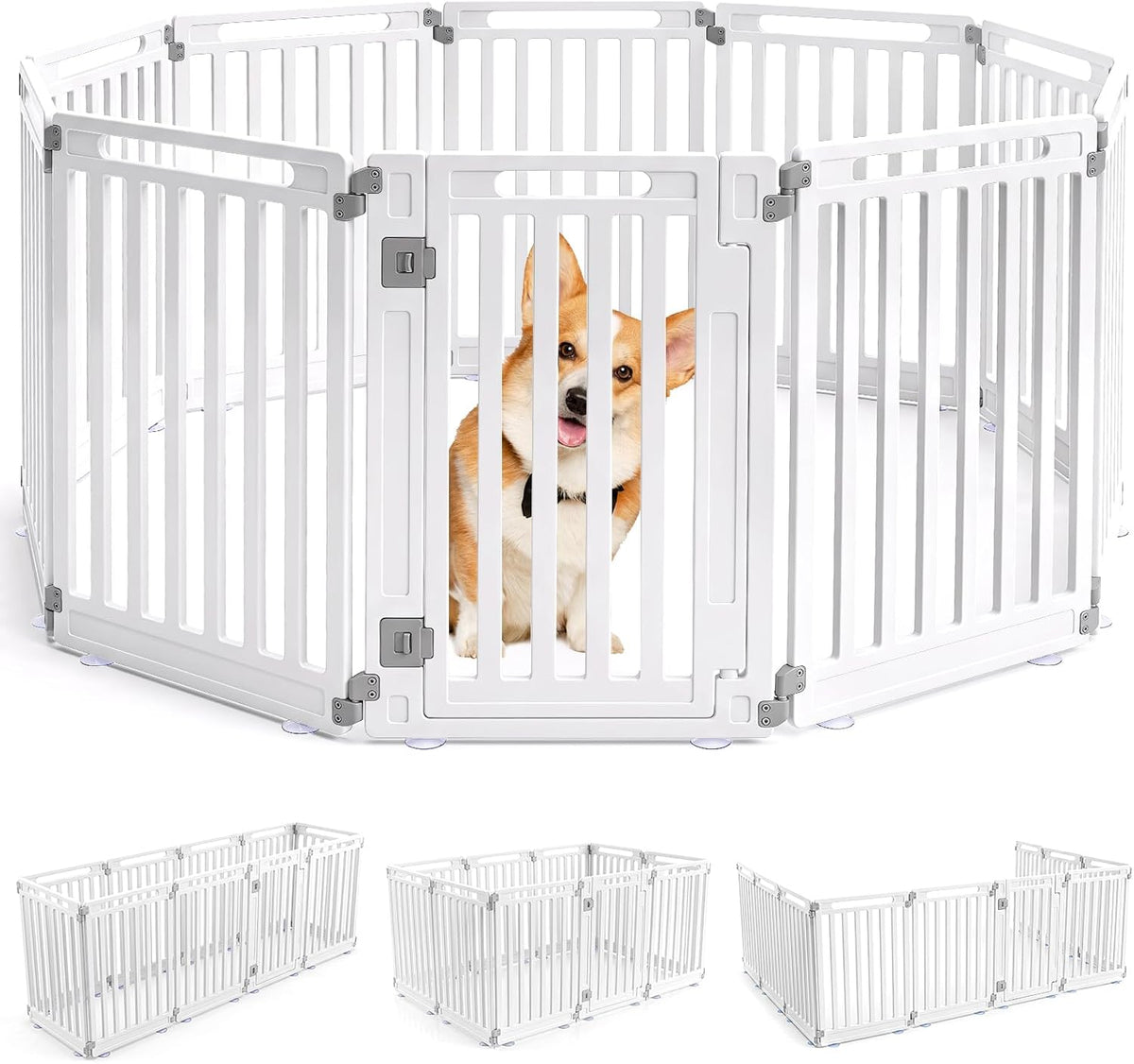 White 16-panel plastic puppy playpen with lockable door – view 2