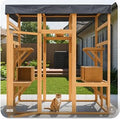 Outdoor Wooden Catio for Multiple Cats with Waterproof Roof, Natural