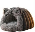 Winter Warm Hooded Pet House Bed for Indoor Cats and Small Dogs, Medium, Grey