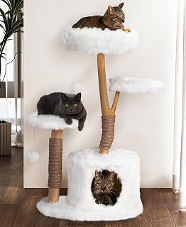 COZIWOW Cloud Cat Tree, 42 Inch Modern Cat Tower with Solid Wood Branches, Top Bed, Side Perch, Large Condo and Scratching