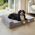 Grey XXL memory foam dog couch bed with bolster and low-entry front