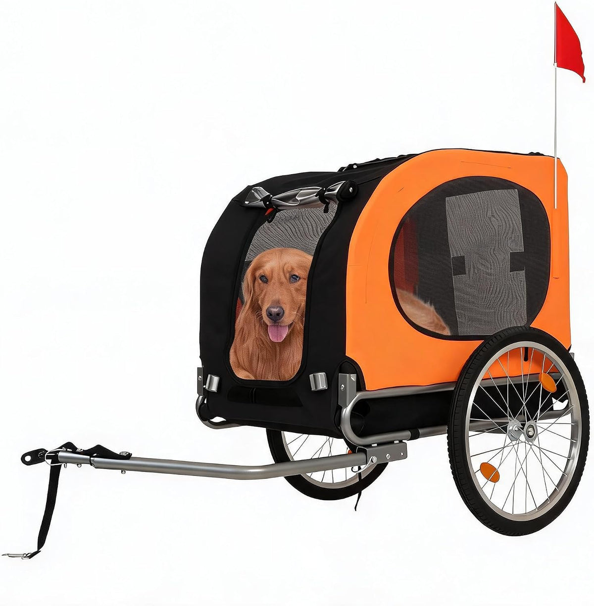 Orange dog bike trailer and jogging stroller with 16 inch tires