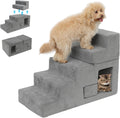 5-step foam dog stairs, 23 inches tall, with non-slip washable cover beside a bed