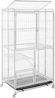 4-Tier Metal Wire Cat Enclosure, Indoor, with 360 Degree Wheels