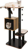 Modern walnut cat tree with high base – view 3