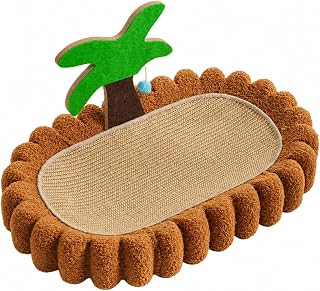 Large Cushioned Cat Scratcher Lounge with Hanging Toy, Brown