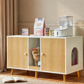 Wooden double room litter box enclosure cabinet with scratching pad