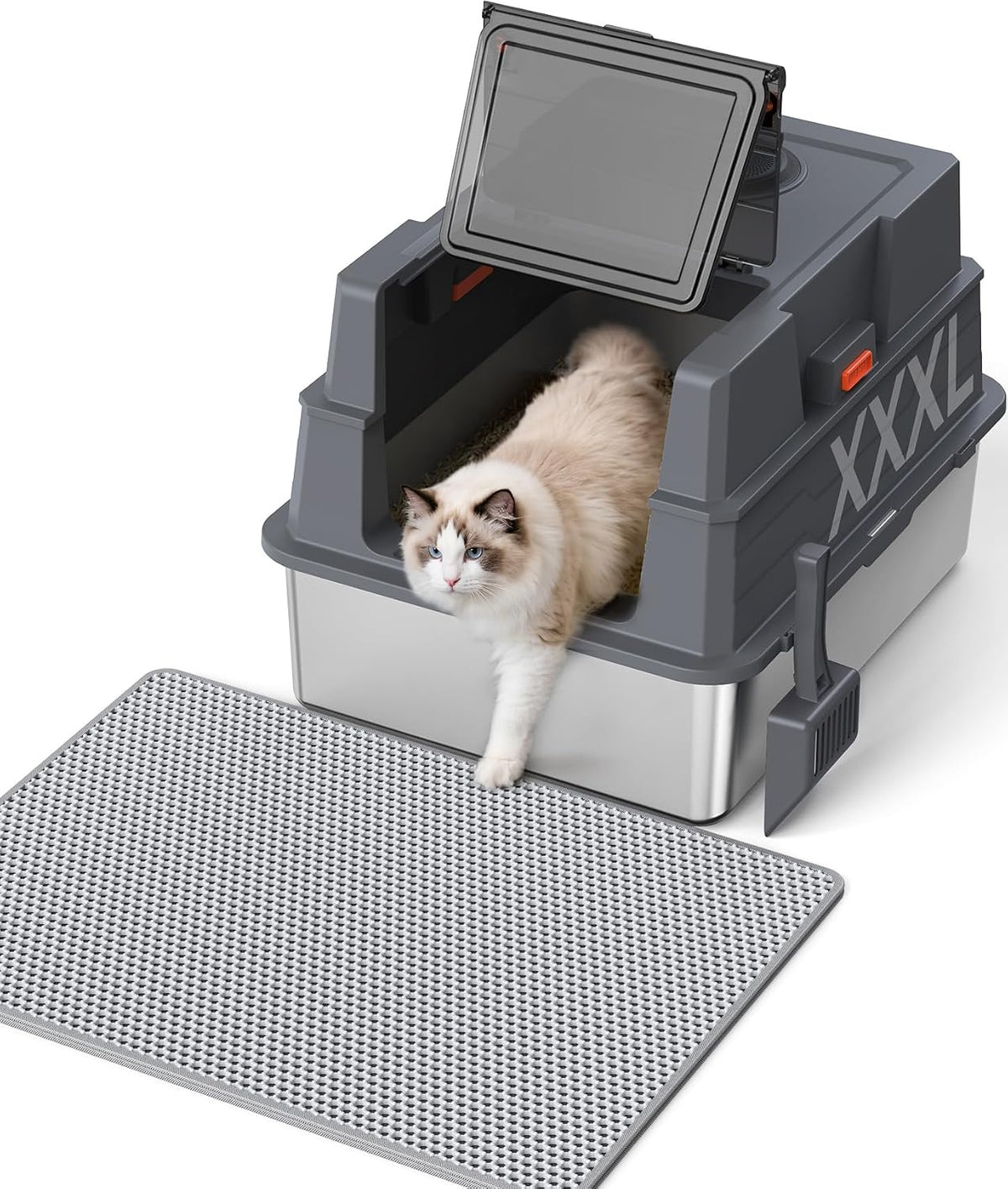 Extra large stainless steel cat litter box with lid, 28 by 20.5 inches – view 2