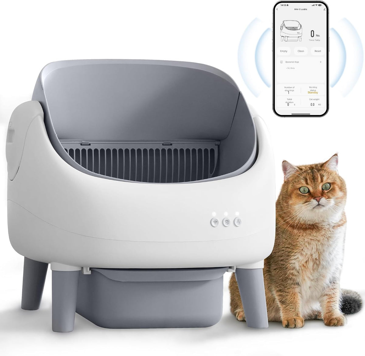 Open top automatic self-cleaning cat litter box with app on phone