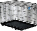 Black single door folding metal dog crate with divider panel