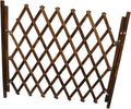 Wooden accordion expandable dog gate stretched across a doorway