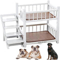 White pine wood two-level dog bunk bed with small staircase