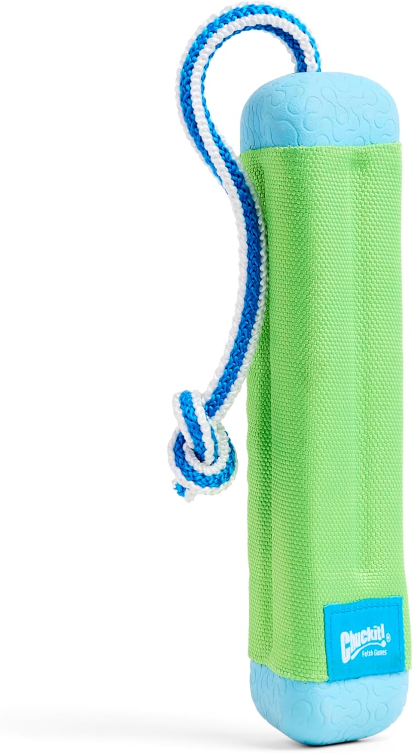 Bright floating bumper fetch toy with rope handle