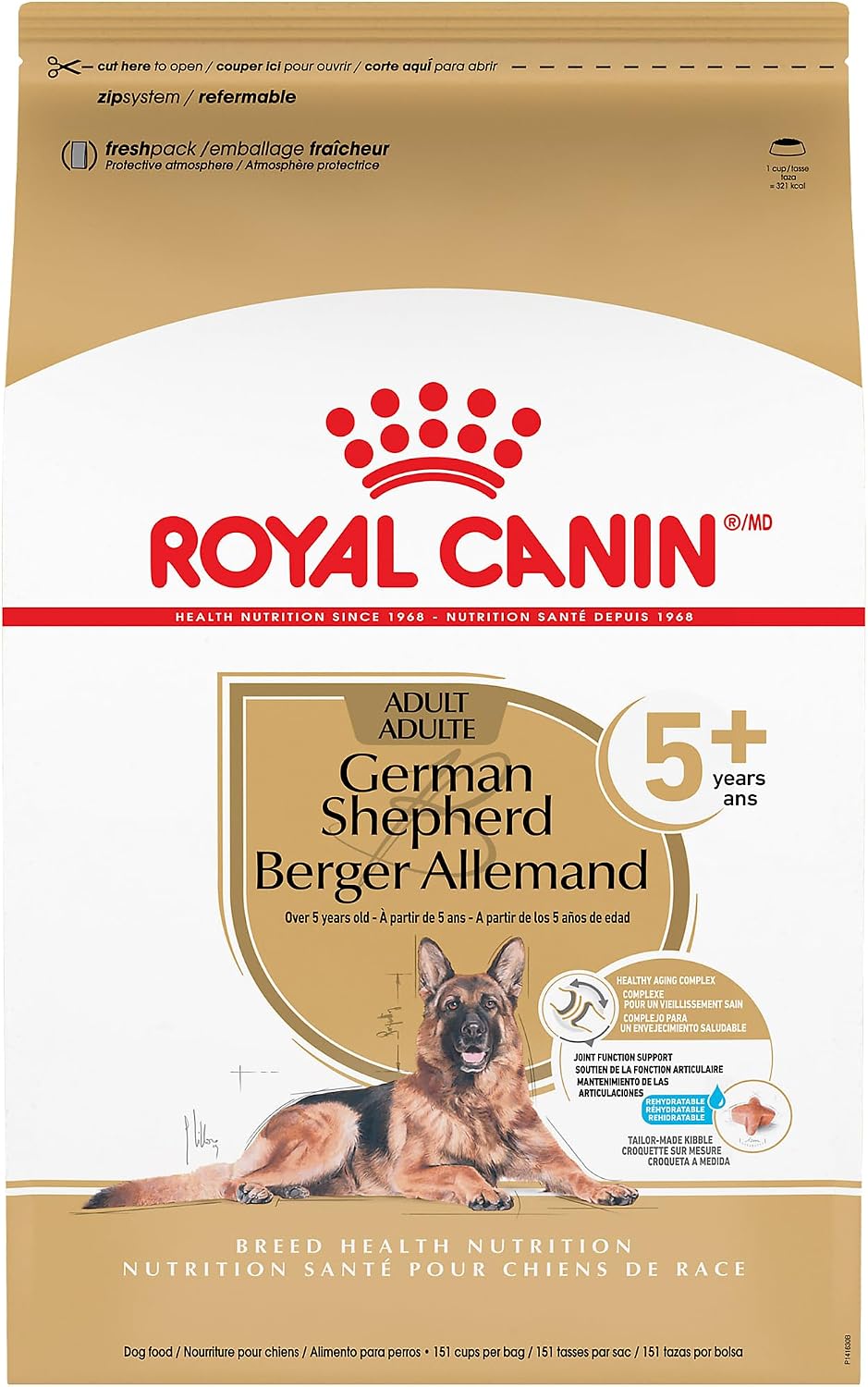 28 lb bag of dry dog food for adult German Shepherds 5 years and older