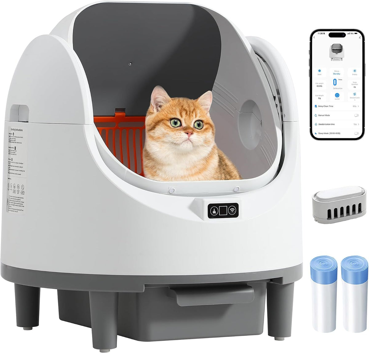 Open-top automatic self-cleaning litter box with app control