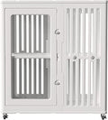 Indoor Cat Cage with Clear Acrylic Door and Wheels, White