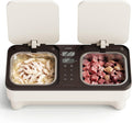 Dual-bowl automatic wet food cat feeder with lids and cooling base