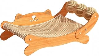 Woven Cat Scratcher and Bed with Wood Frame, Jute Mat and Ball