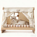 Pine A-frame elevated cat tent bed with fabric cover and memory foam cushion