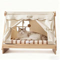 Cat House Bed Tent with Elevated Platform, Thick Memory Foam, Wood Structure and Washable Fabric Cover